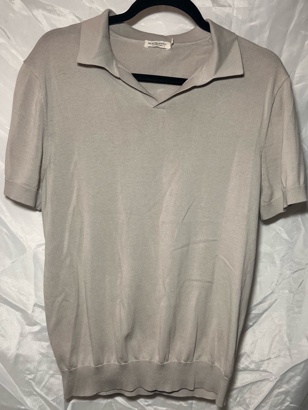 Suitsupply Men’s Silk Blend Knit Polo Beige Johnny Collar Size Large